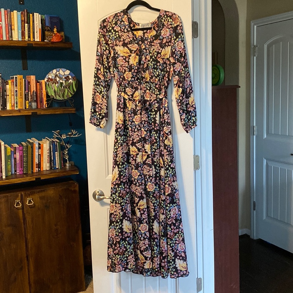 Boho maxi dress with tie waist size XL